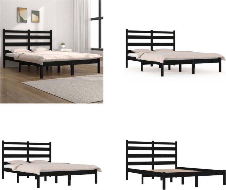VidaXL Bedframe massief grenenhout zwart 140x190 cm Bedframe Bedframes Tweepersoonsbed Bed