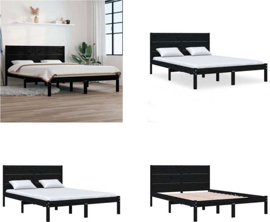 VidaXL Bedframe massief grenenhout zwart 140x190 cm Bedframe Bedframes Tweepersoonsbed Bed