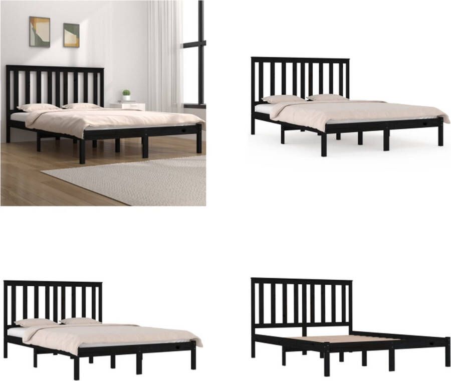 VidaXL Bedframe massief grenenhout zwart 140x190 cm Bedframe Bedframes Tweepersoonsbed Bed - Foto 2