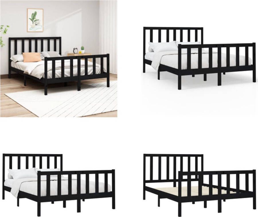 VidaXL Bedframe massief grenenhout zwart 140x200 cm Bedframe Bedframes Bed Bedbodem