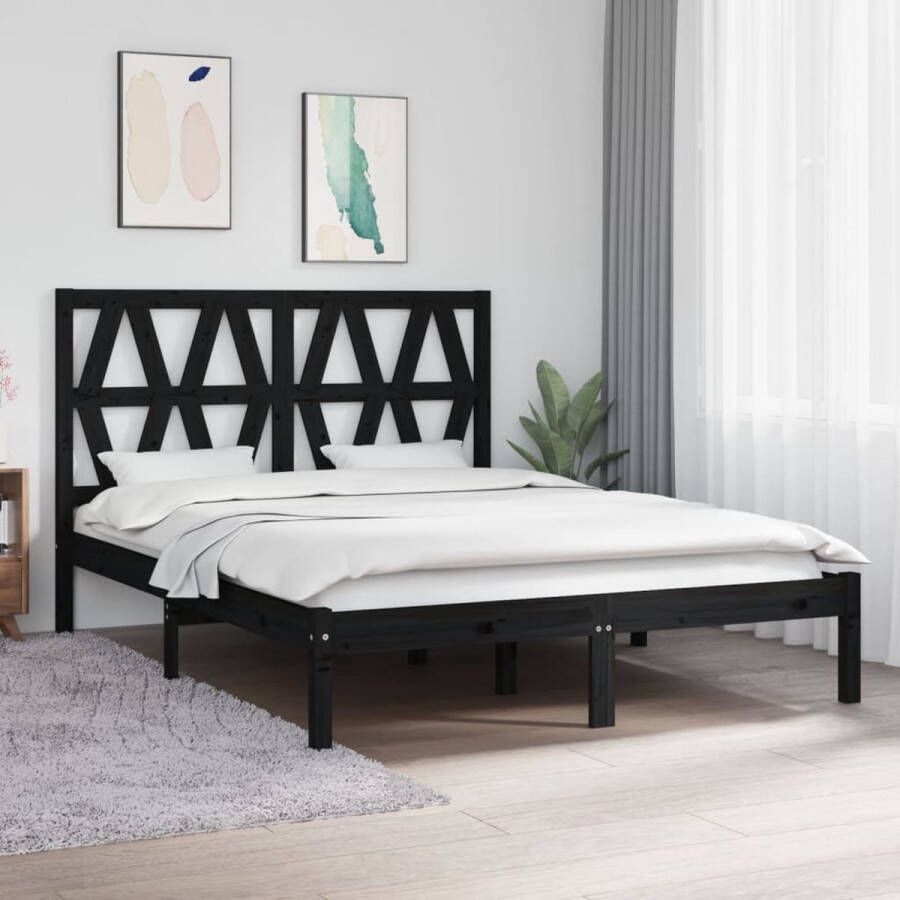 VidaXL -Bedframe-massief-grenenhout-zwart-150x200-cm-5FT-King-Size - Foto 1