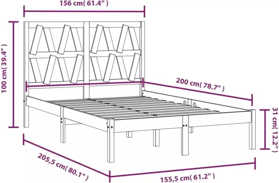 VidaXL -Bedframe-massief-grenenhout-zwart-150x200-cm-5FT-King-Size - Foto 2