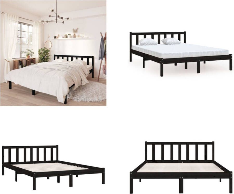VidaXL Bedframe massief grenenhout zwart 150x200 cm 5FT King Size Bedframe Bed Frame Bed Frames - Foto 2