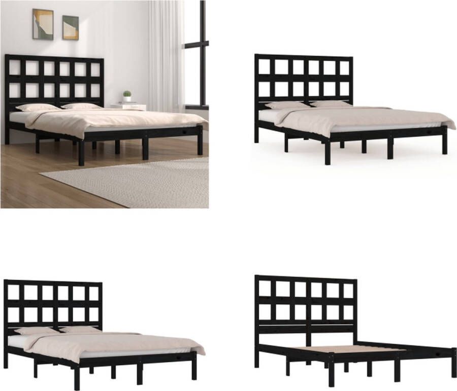VidaXL Bedframe massief grenenhout zwart 150x200 cm 5FT King Size Bedframe Bedframes Bed Bedbodem