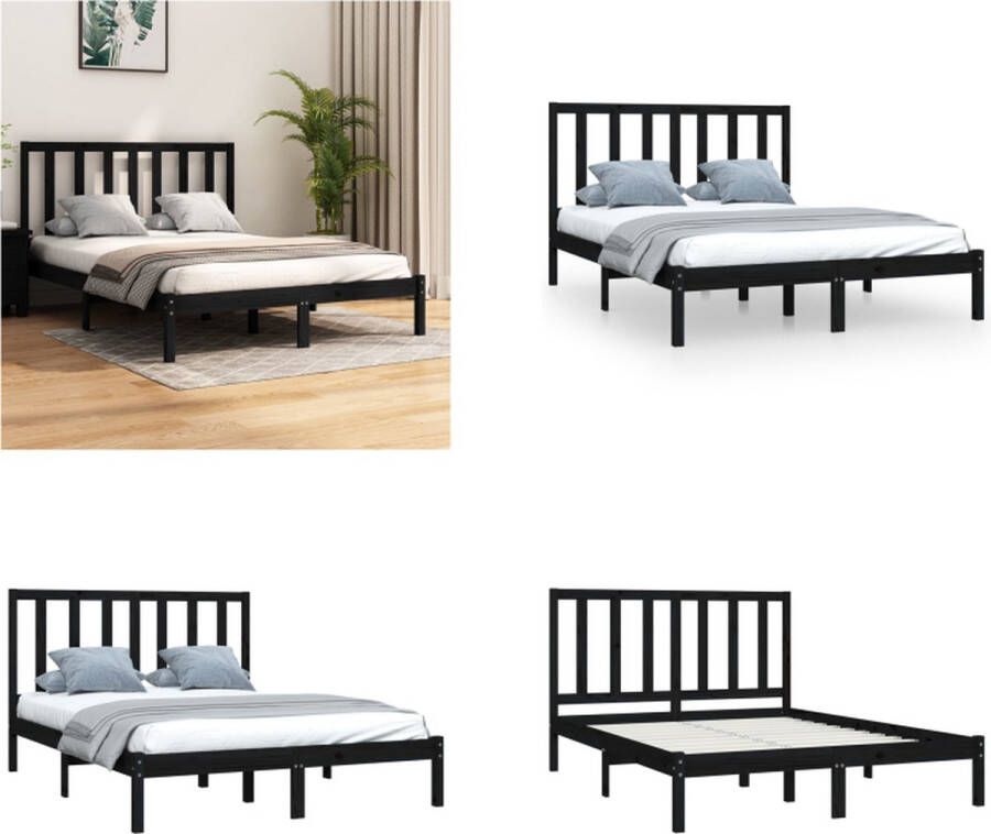 VidaXL Bedframe massief grenenhout zwart 150x200 cm 5FT King Size Bedframe Bedframes Bed Bedbodem