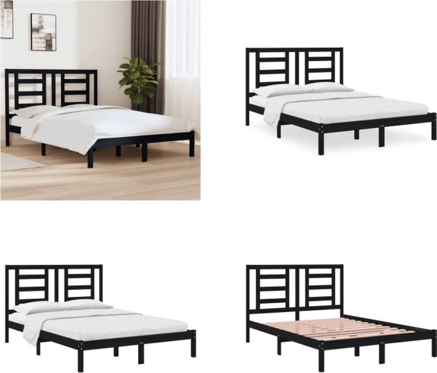 VidaXL Bedframe massief grenenhout zwart 150x200 cm 5FT King Size Bedframe Bedframes Bed Bedbodem