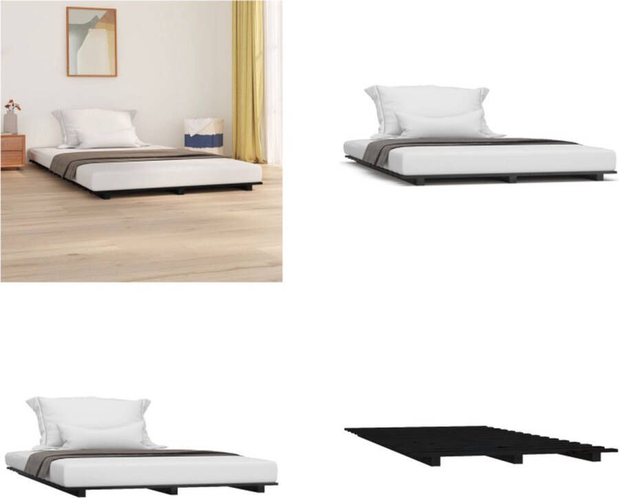 VidaXL Bedframe massief grenenhout zwart 150x200 cm Bedframe Bedframes Bed Bedbodem - Foto 2