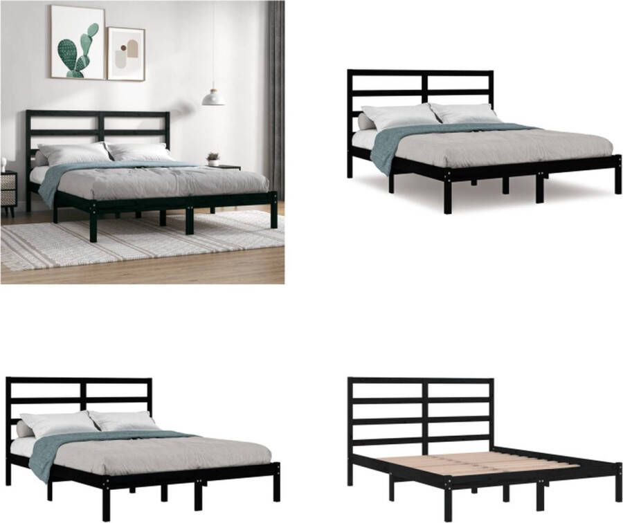 VidaXL Bedframe massief grenenhout zwart 160x200 cm Bedframe Bedframes Bed Bedbodem