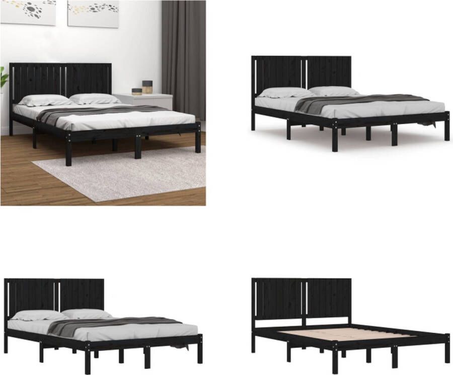 VidaXL Bedframe massief grenenhout zwart 160x200 cm Bedframe Bedframes Bed Bedbodem