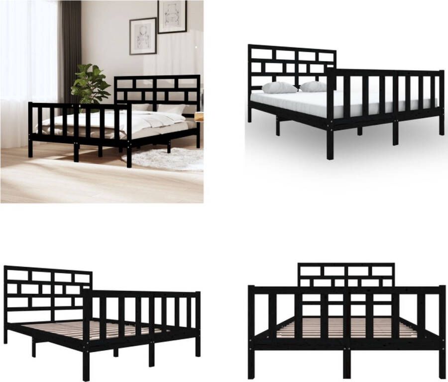 VidaXL Bedframe massief grenenhout zwart 160x200 cm Bedframe Bedframes Bed Bedbodem