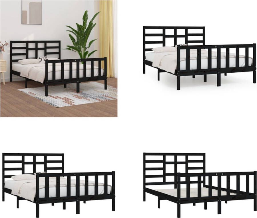 VidaXL Bedframe massief grenenhout zwart 160x200 cm Bedframe Bedframes Bed Bedbodem