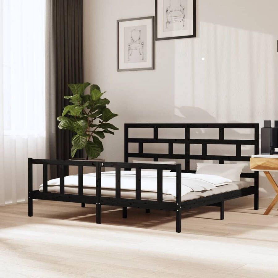 VidaXL -Bedframe-massief-grenenhout-zwart-180x200-cm-6FT-Super-King