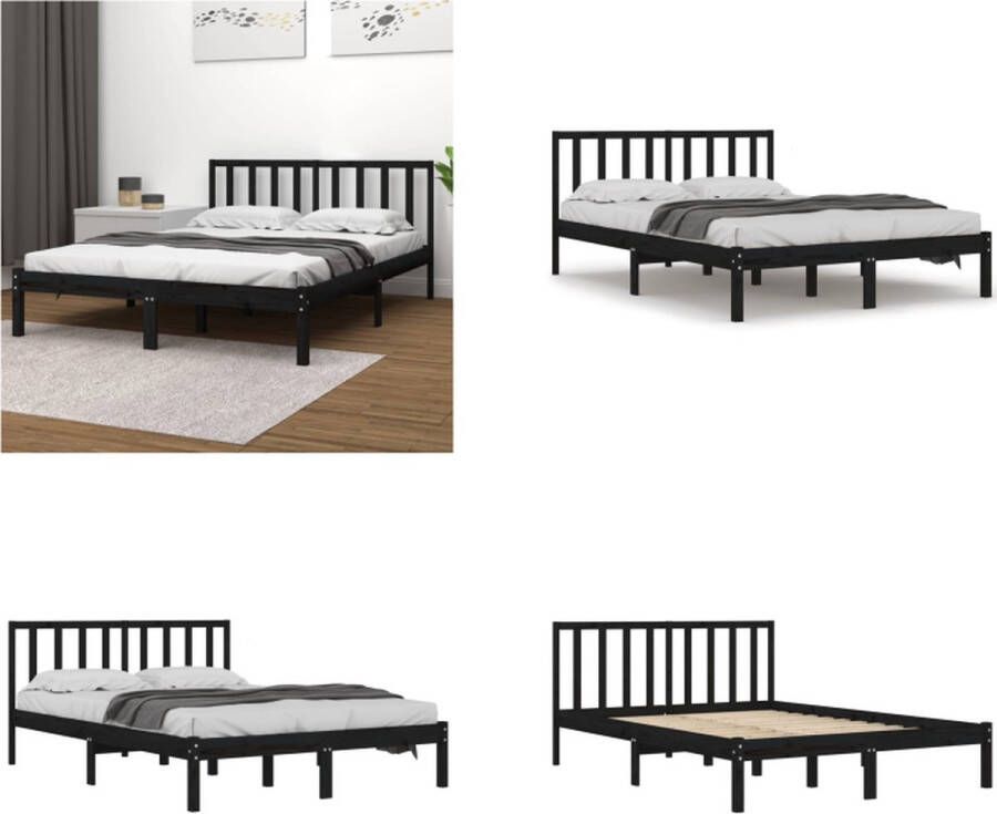 VidaXL Bedframe massief grenenhout zwart 180x200 cm 6FT Super King Bedframe Bedframes Bed Bedbodem