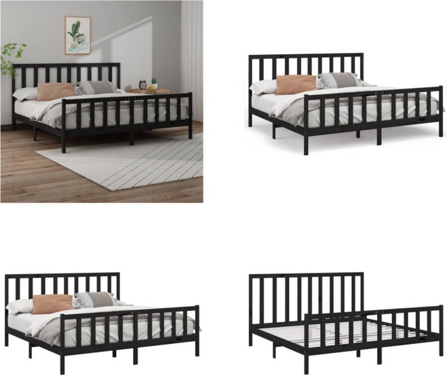 VidaXL Bedframe massief grenenhout zwart 180x200 cm 6FT Super King Bedframe Bedframes Bed Bedbodem