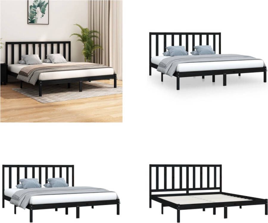VidaXL Bedframe massief grenenhout zwart 180x200 cm 6FT Super King Bedframe Bedframes Bed Bedbodem