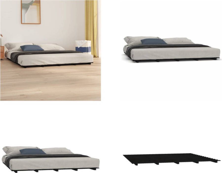 VidaXL Bedframe massief grenenhout zwart 180x200 cm 6FT Super King Bedframe Bedframes Bed Bedbodem - Foto 4
