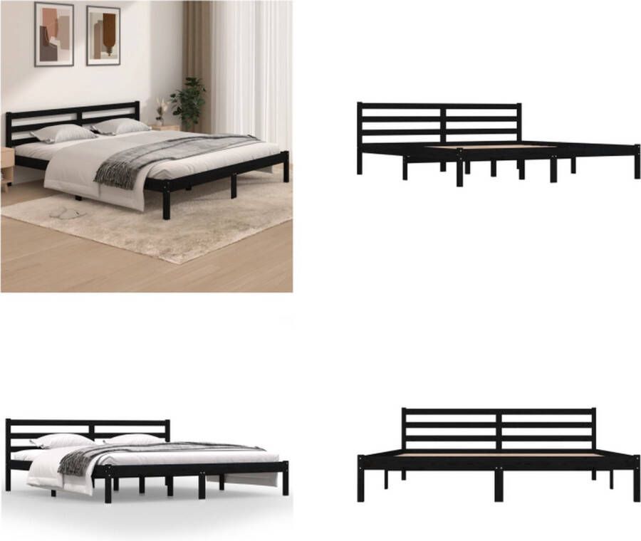 VidaXL Bedframe massief grenenhout zwart 180x200 cm Super King Bedframe Bedframes Bed Bedbodem