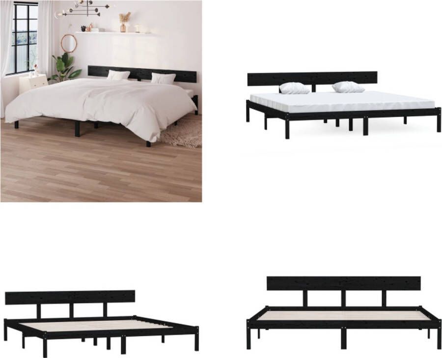 VidaXL Bedframe massief grenenhout zwart 180x200 cm 6FT Super King Bedframe Bedframes Bed Bedbodem - Foto 2