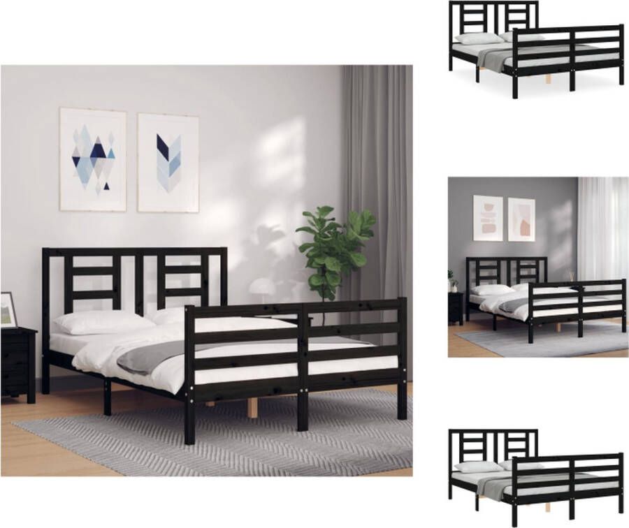 VidaXL Bedframe Massief Grenenhout Zwart 195.5 x 125.5 x 100 cm (L x B x H) Multiplex lattenbodem Bed