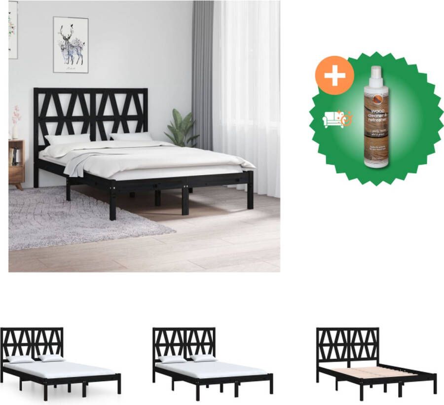 VidaXL Bedframe Massief Grenenhout Zwart 195.5 x 125.5 x 31 cm Inclusief hoofdeinde Geschikt voor 120 x 190 cm matras Montage vereist Bed Inclusief Houtreiniger en verfrisser - Foto 2