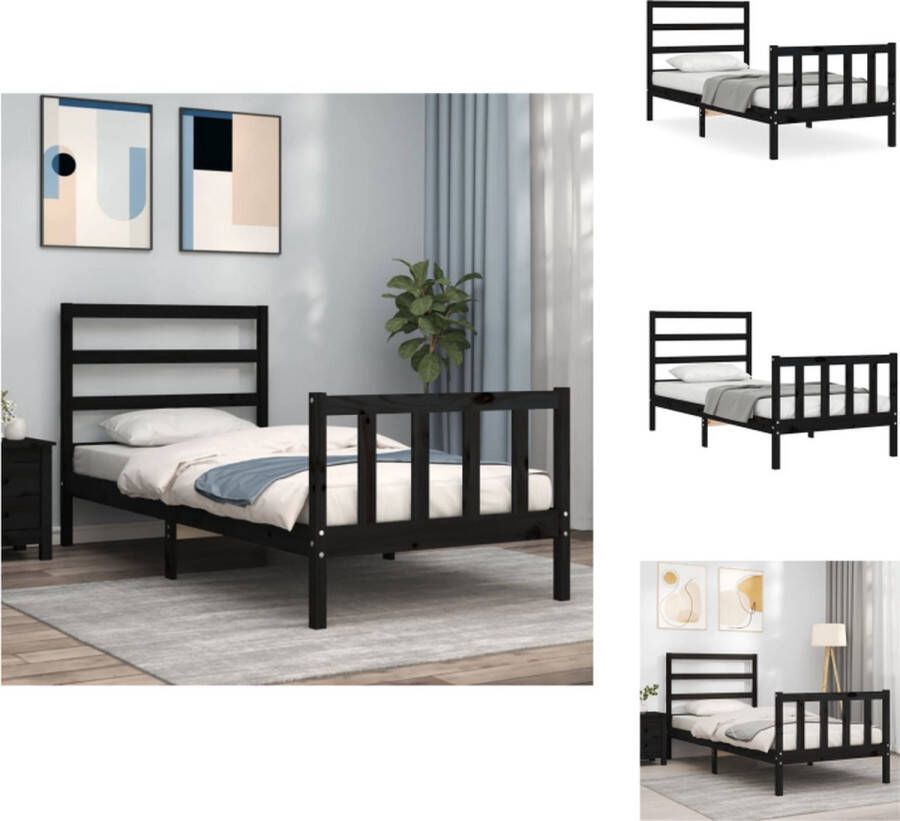 VidaXL Bedframe Massief Grenenhout Zwart 205.5 x 105.5 x 81 cm Multiplex lattenbodem Functioneel hoofd- en voeteneinde Matras 100 x 200 cm Montage vereist Bed - Foto 5