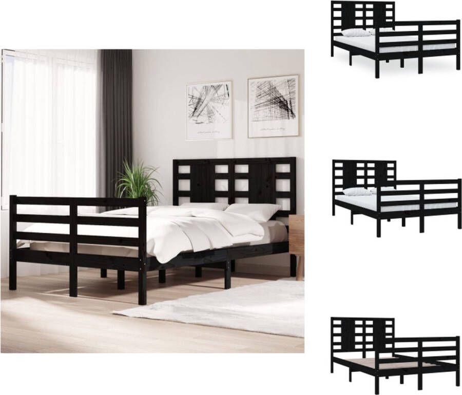 vidaXL Bedframe Massief Grenenhout Zwart 205.5 x 125.5 x 69.5 cm Geschikt voor 120 x 200 cm matras Montage vereist Bed