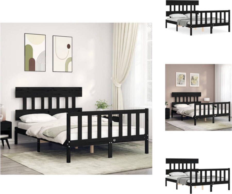 vidaXL Bedframe Massief Grenenhout Zwart 205.5 x 125.5 x 81 cm Functioneel hoofd- en voeteneinde Bed