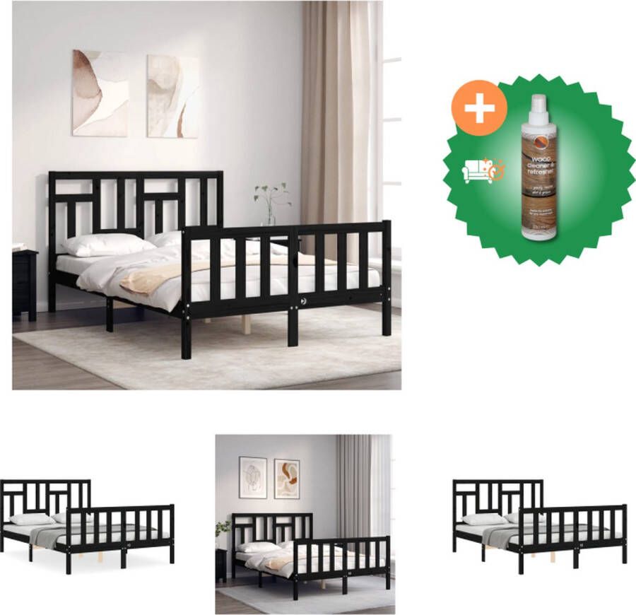 VidaXL Bedframe Massief Grenenhout Zwart 205.5 x 145.5 x 100 cm Multiplex Lattenbodem Functioneel Hoofd- en Voeteneinde Matras 140 x 200 cm Montage Vereist Bed Inclusief Houtreiniger en verfrisser