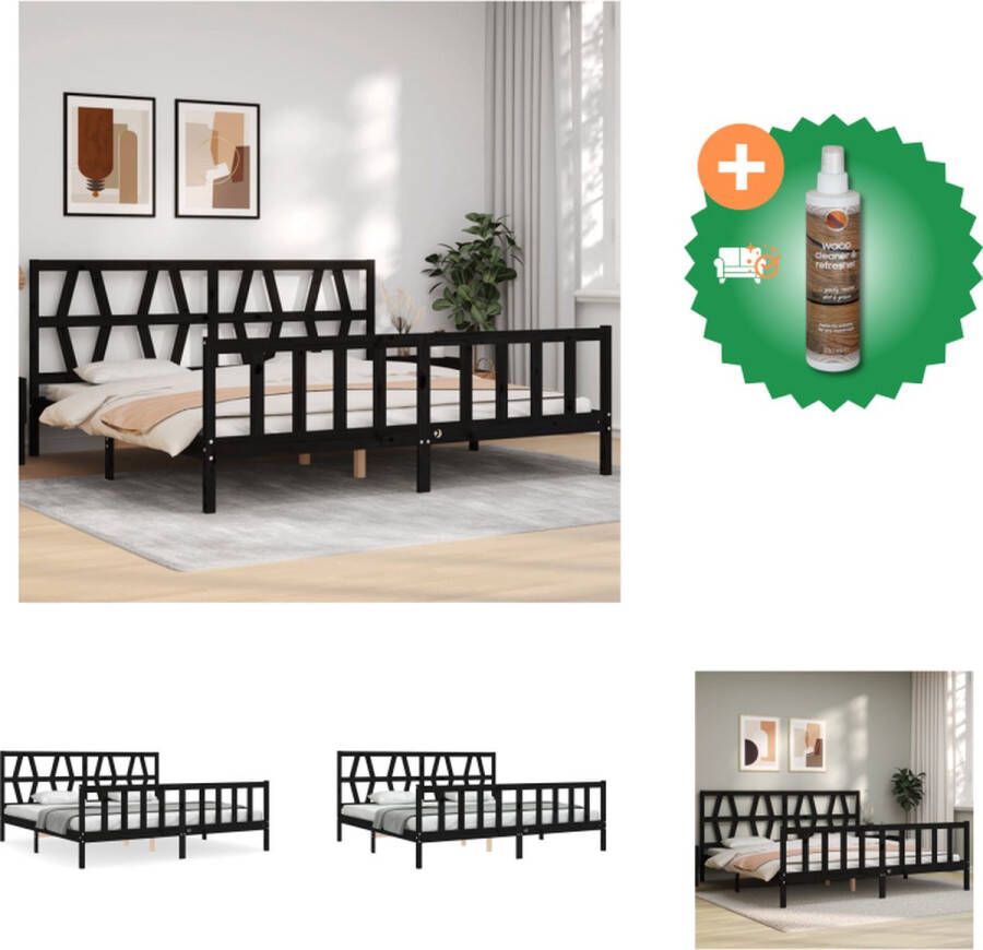 VidaXL Bedframe Massief Grenenhout Zwart 205.5 x 185.5 x 100 cm Multiplex Lattenbodem Functioneel Hoofd- en Voeteneinde Matras Niet Inbegrepen Bed Inclusief Houtreiniger en verfrisser - Foto 2