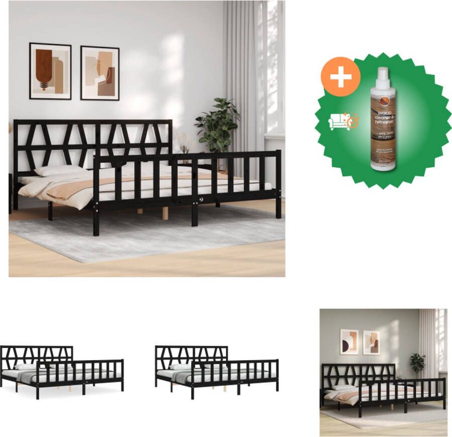 VidaXL Bedframe Massief Grenenhout Zwart 205.5 x 185.5 x 100 cm Multiplex Lattenbodem Functioneel Hoofd- en Voeteneinde Matras Niet Inbegrepen Bed Inclusief Houtreiniger en verfrisser - Foto 1