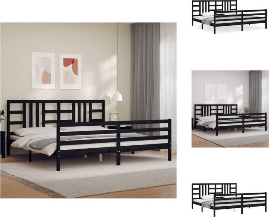 VidaXL Bedframe Massief Grenenhout Zwart 205.5 x 205.5 x 100 cm Multiplex lattenbodem Bed