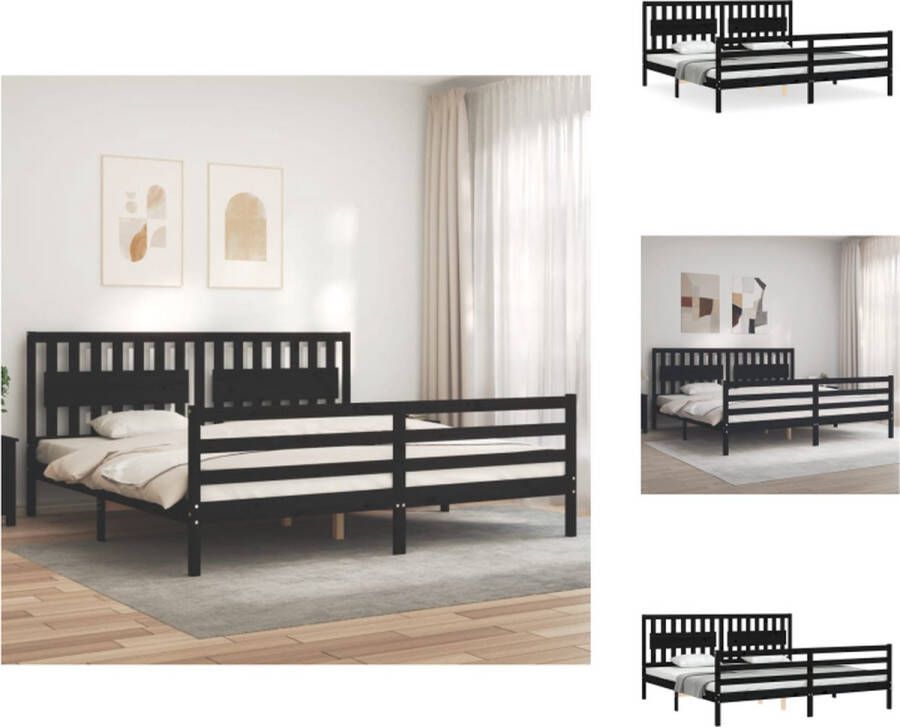 VidaXL Bedframe Massief Grenenhout Zwart 205.5 x 205.5 x 100 cm Multiplex Lattenbodem Functioneel Hoofd- en Voeteneinde Montage vereist Bed