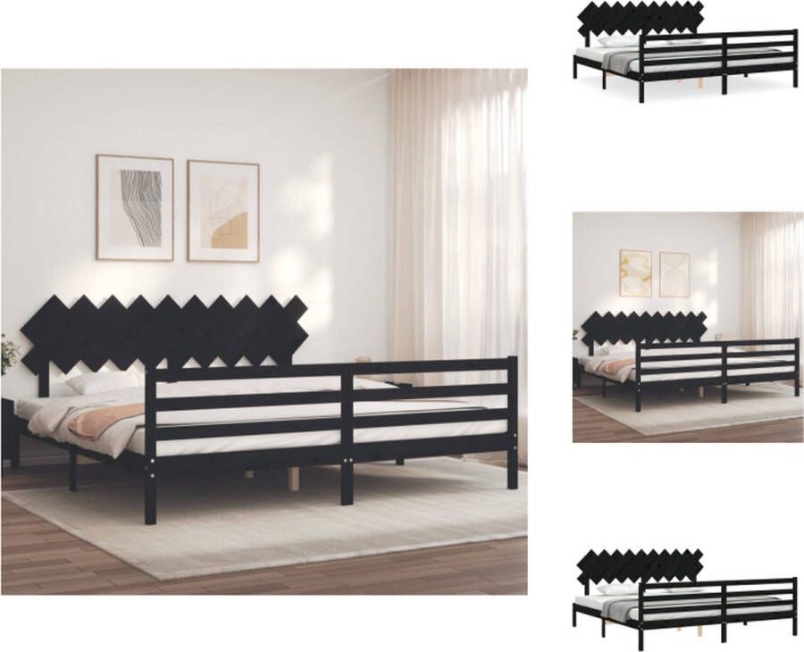 vidaXL Bedframe Massief Grenenhout Zwart 205.5 x 205.5 x 81 cm Multiplex Lattenbodem Functioneel hoofd- en voeteneinde Montage vereist Bed