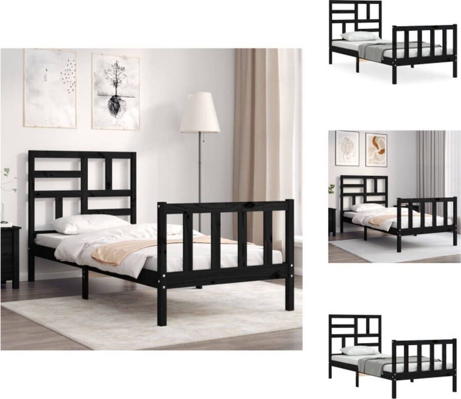 VidaXL Bedframe Bedframes Bed Eenpersoonsbed Bedframe met hoofdbord massief hout zwart 90x200 cm - Foto 2