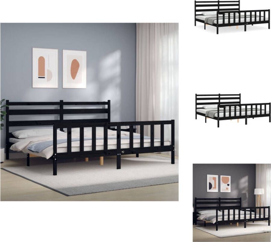 VidaXL Bedframe Massief Grenenhout Zwart 206 x 185.5 x 100 cm Multiplex Lattenbodem Functioneel Hoofd- en Voeteneinde Bed