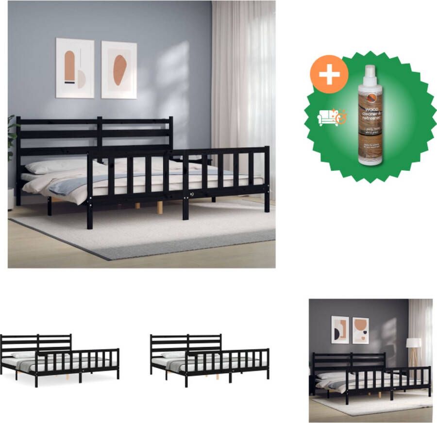 VidaXL Bedframe Massief Grenenhout Zwart 206 x 185.5 x 100 cm Multiplex Lattenbodem Functioneel Hoofd- en Voeteneinde Bed Inclusief Houtreiniger en verfrisser - Foto 2