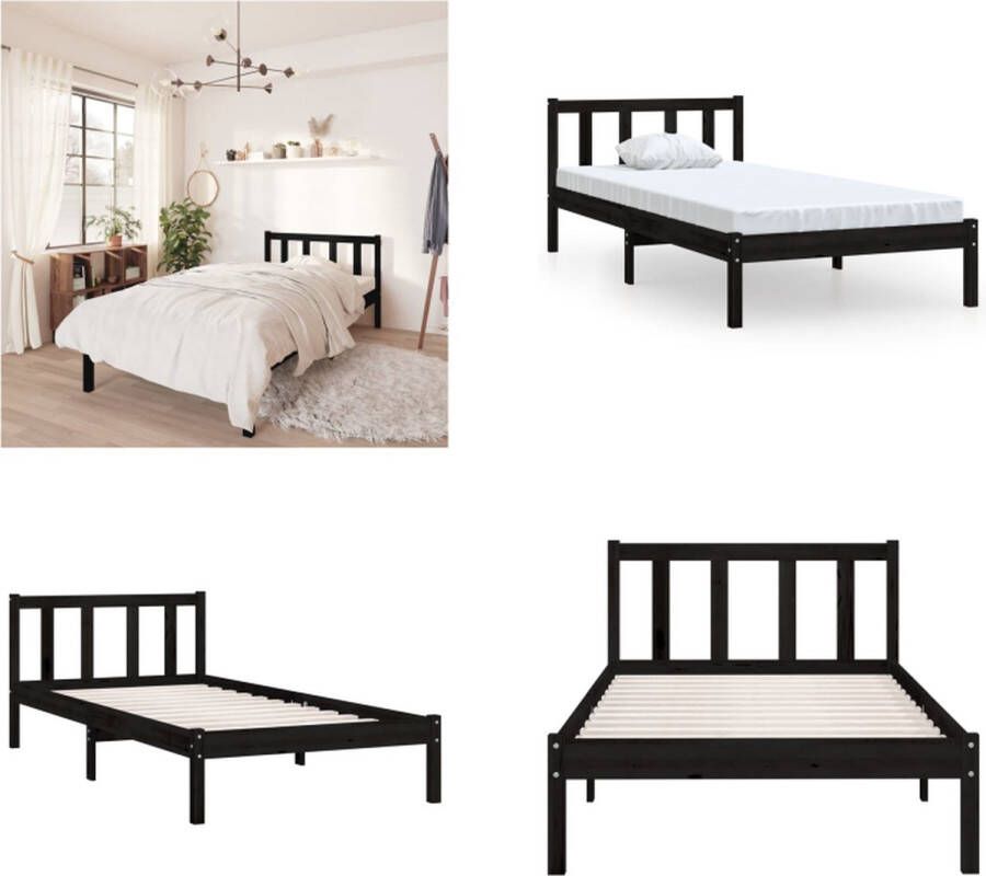 VidaXL Bedframe massief grenenhout zwart 75x190 cm 2FT6 Small Single Bedframe Bed Frame Bed Frames - Foto 2