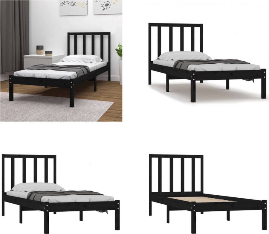 VidaXL Bedframe massief grenenhout zwart 75x190 cm 2FT6 Small Single Bedframe Bedframes Bed Bedbodem - Foto 8