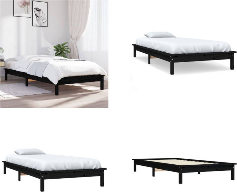 VidaXL Bedframe massief grenenhout zwart 75x190 cm 2FT6 Small Single Bedframe Bedframes Bed Bedbodem - Foto 7