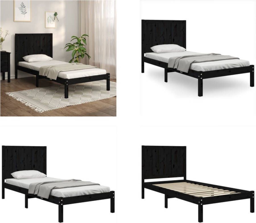 VidaXL Bedframe massief grenenhout zwart 75x190 cm 2FT6 Small Single Bedframe Bedframes Bed Bedbodem