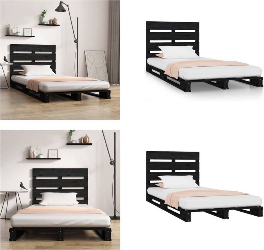 VidaXL Bedframe massief grenenhout zwart 75x190 cm 2FT6 Small Single Bedframe Bedframes Bed Bedbodem - Foto 3