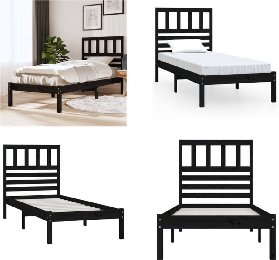 VidaXL Bedframe massief grenenhout zwart 75x190 cm 2FT6 small single Bedframe Bedframes Eenpersoonsbed Bed - Foto 2