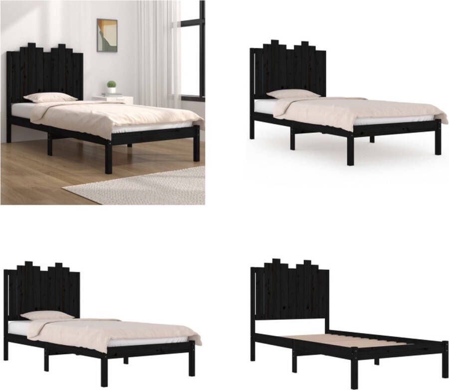 VidaXL Bedframe massief grenenhout zwart 75x190 cm 2FT6 Small Single Bedframe Bedframes Eenpersoonsbed Bed - Foto 3
