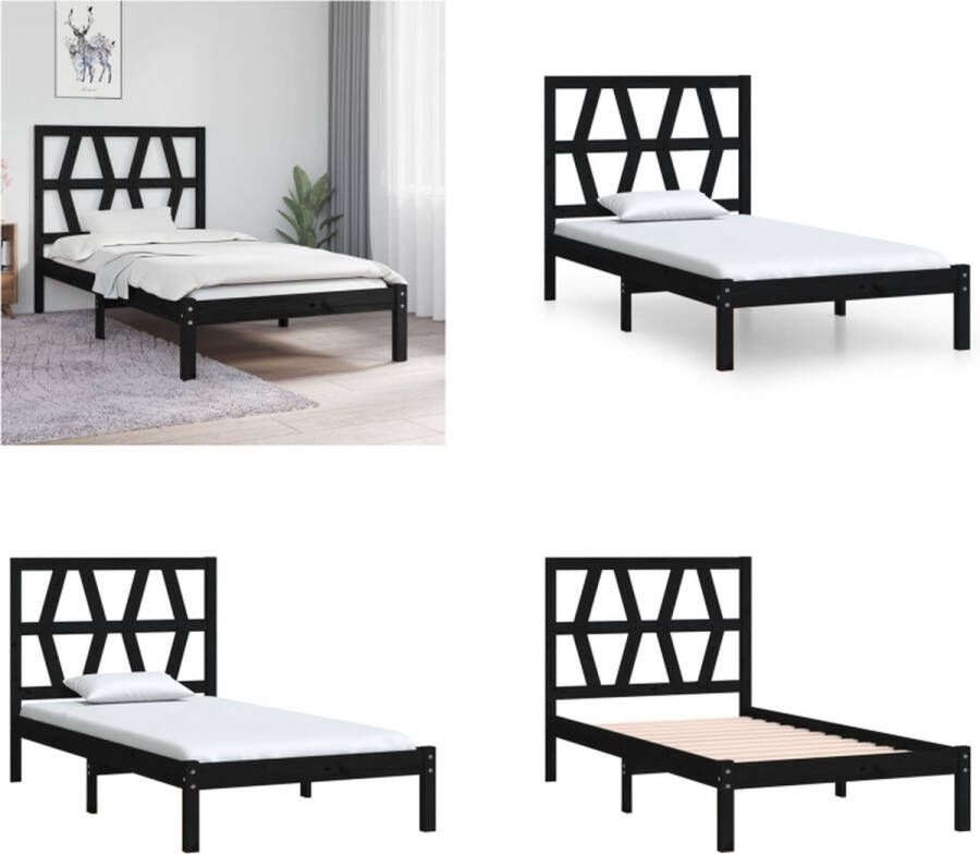 VidaXL Bedframe massief grenenhout zwart 75x190 cm 2FT6 Small Single Bedframe Bedframes Eenpersoonsbed Bed - Foto 2