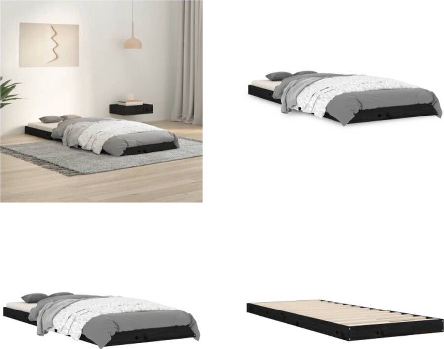 VidaXL Bedframe massief grenenhout zwart 75x190 cm 2FT6 Small Single Bedframe Bedframes Eenpersoonsbed Bed