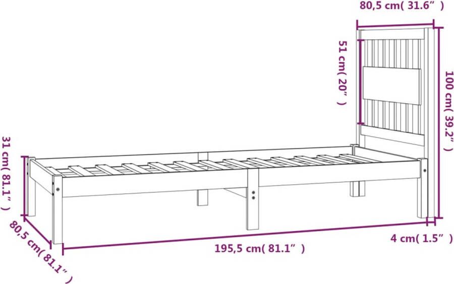 VidaXL -Bedframe-massief-grenenhout-zwart-75x190-cm-Small-Single - Foto 2