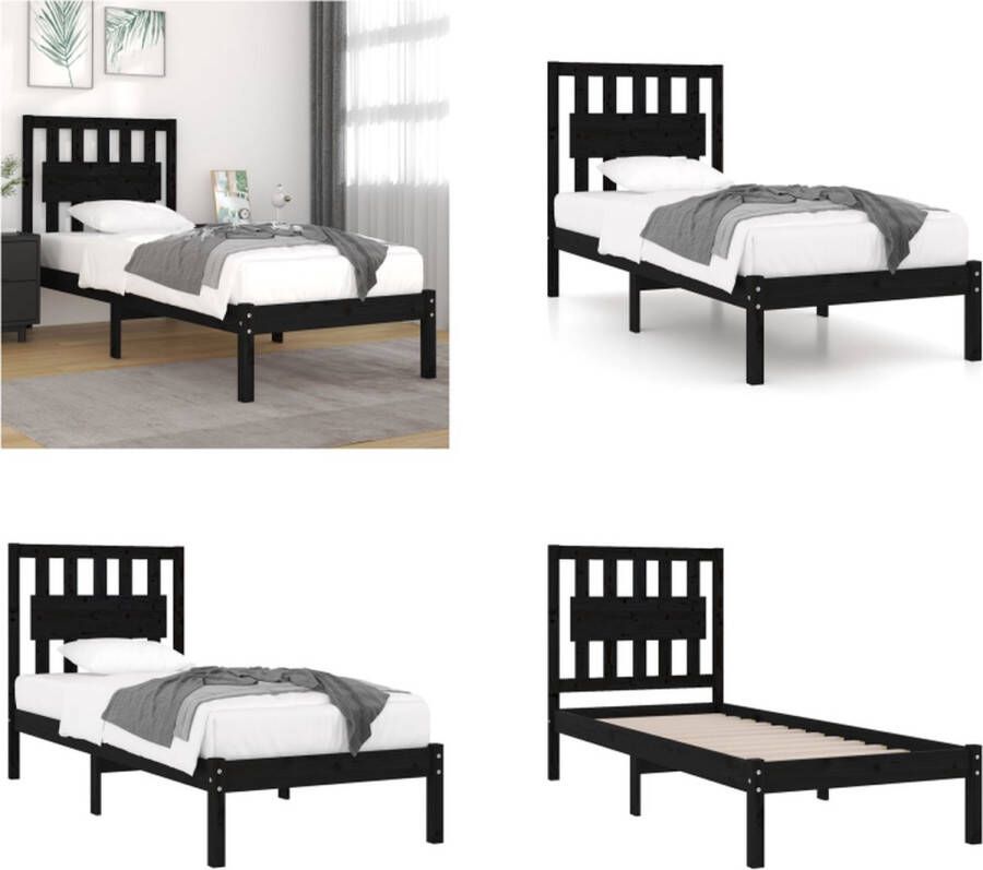 vidaXL Bedframe massief grenenhout zwart 90x190 cm 3FT Single Bedframe Bedframes Eenpersoonsbed Bed