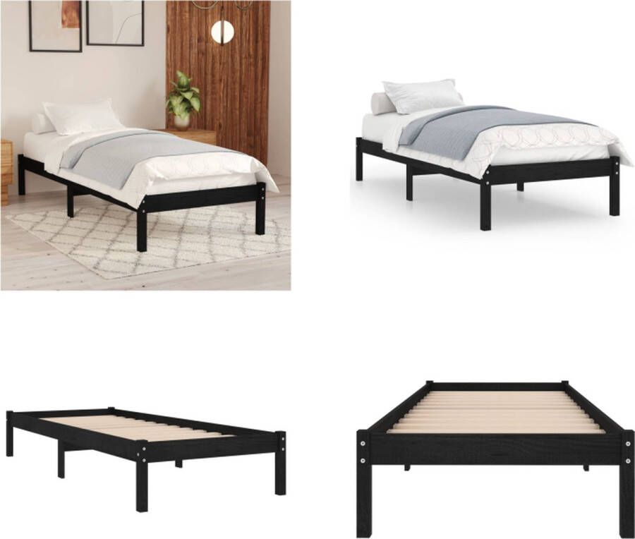 VidaXL Bedframe massief grenenhout zwart 90x200 cm Bedframe Bed Frame Bed Frames