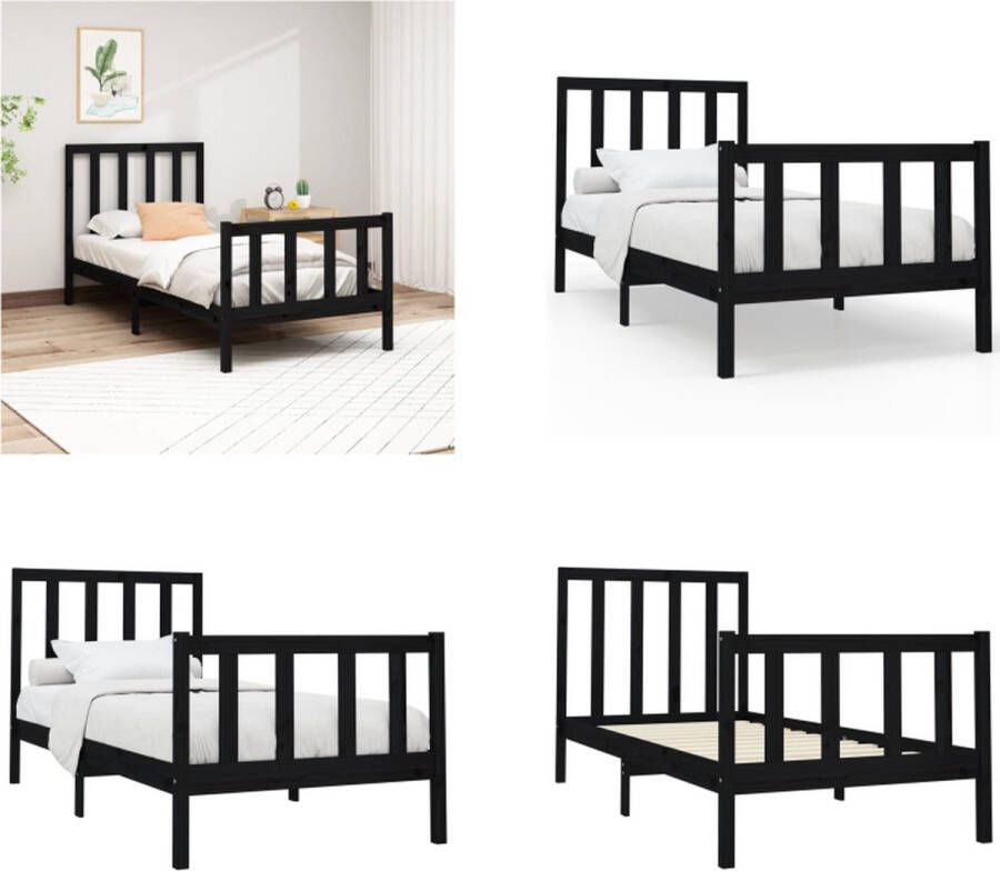 VidaXL Bedframe massief grenenhout zwart 90x200 cm Bedframe Bedframes Bed Bedbodem