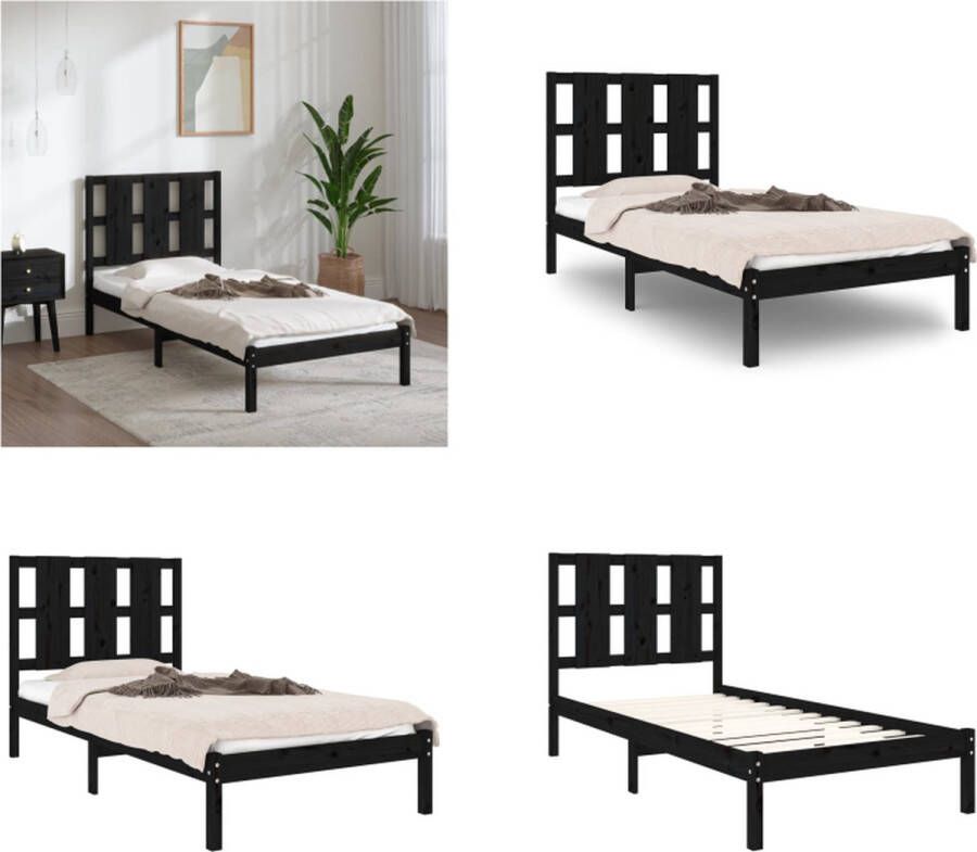 VidaXL Bedframe massief grenenhout zwart 90x200 cm Bedframe Bedframes Bed Bedbodem